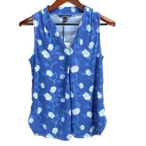 NWT 41 Hawthorn Floral Print Sleeveless V-Neck Top Knit Blue Size XS Petite